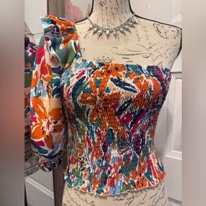 Colorful Floral One-Shoulder Top